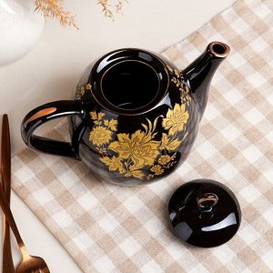 Чайник для заварки "Петелька", чёрный, золотая ветка, 0.8 л