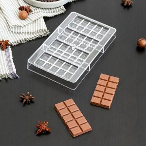 Форма для шоколада и конфет «Плитки с сердцами», 4 ячейки, 20x12x2,5 см, ячейка 8,5x4,2x0,7 см