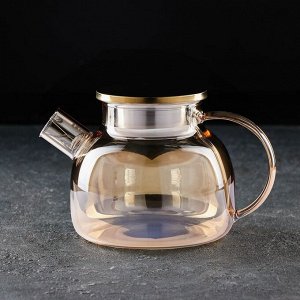 Чайник стеклянный заварочный «Глори», 1 л, металлическое сито, цвет золотой