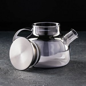 Чайник стеклянный заварочный «Глори», 1 л, металлическое сито, цвет серый