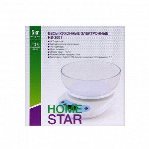 Весы кухонные HOMESTAR HS-3001, электронные, до 5 кг, белые