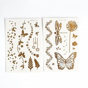 Детские татуировки-переводки, 10x15 см, набор 2 листа, золото, «Бабочки»