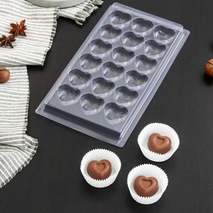 Форма для шоколада и конфет «Сердца», 18 ячеек, 22?11 см, цвет прозрачный