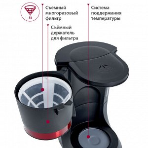 Кофеварка 700 Вт, 1200 мл  LUX DL-8152 черная с красным