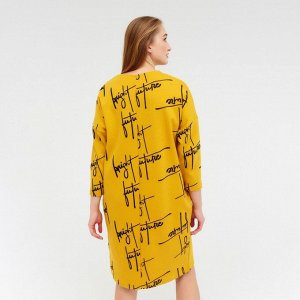 Платье, цвет жёлтый, принт надпись