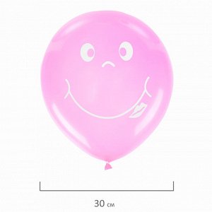 Шары воздушные ЗОЛОТАЯ СКАЗКА, 12" (30 см), КОМПЛЕКТ 5 штук, ассорти 5 цветов, с рисунком "Смайл", пакет, 105017