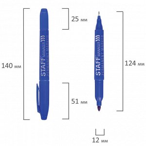 Маркер перманентный двусторонний STAFF "Manager", СИНИЙ, наконечники 0,8 мм/2,2 мм, 151626