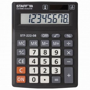 Нет Бренда Калькулятор настольный STAFF PLUS STF-222, КОМПАКТНЫЙ (138x103 мм), 8 разрядов, двойное питание, 250418