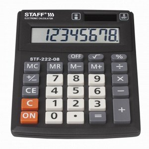 Нет Бренда Калькулятор настольный STAFF PLUS STF-222, КОМПАКТНЫЙ (138x103 мм), 8 разрядов, двойное питание, 250418