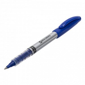 Ручка-роллер BRAUBERG "Control", СИНЯЯ, корпус серебристый, узел 0,5 мм, линия письма 0,3 мм, 141554