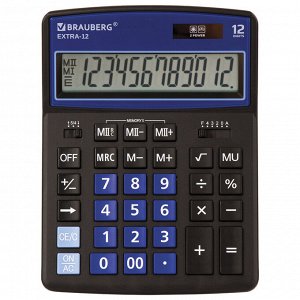 Нет Бренда Калькулятор настольный BRAUBERG EXTRA-12-BKBU (206x155 мм), 12 разрядов, двойное питание, ЧЕРНО-СИНИЙ, 250472