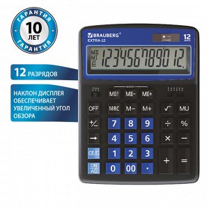 Нет Бренда Калькулятор настольный BRAUBERG EXTRA-12-BKBU (206x155 мм), 12 разрядов, двойное питание, ЧЕРНО-СИНИЙ, 250472