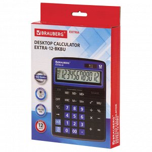 Нет Бренда Калькулятор настольный BRAUBERG EXTRA-12-BKBU (206x155 мм), 12 разрядов, двойное питание, ЧЕРНО-СИНИЙ, 250472