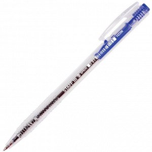 Ручка шариковая автоматическая STAFF "Basic", СИНЯЯ, корпус прозрачный, узел 0,7 мм, линия письма 0,35 мм, 142396