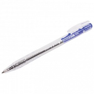 Ручка шариковая автоматическая STAFF "Basic", СИНЯЯ, корпус прозрачный, узел 0,7 мм, линия письма 0,35 мм, 142396