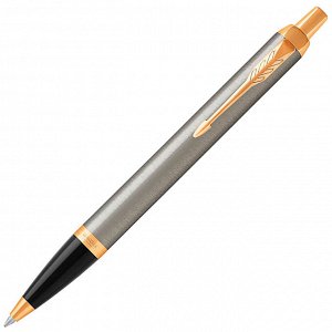 Ручка шариковая PARKER "IM Core Brushed Metal GT", корпус серебристый матовый лак, позолоченные детали, синяя, 1931670
