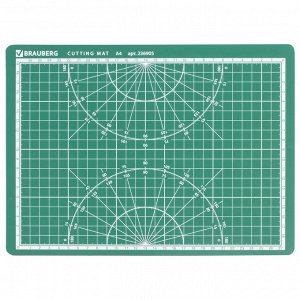 Коврик (мат) для резки BRAUBERG, 3-слойный, А4 (300х220 мм), двусторонний, толщина 3 мм, зеленый, 236905