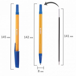 Ручка шариковая STAFF &quot;BP-03&quot;, СИНЯЯ, корпус оранжевый, узел 1 мм, линия письма 0,5 мм, 143741