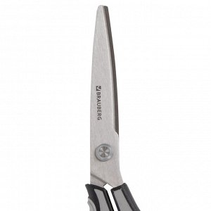 Ножницы BRAUBERG "SUPER", 210 мм, серо-черные, 2-х сторонняя заточка, эргономичные ручки, 237296