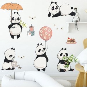 Наклейка пластик интерьерная цветная "Милые панды" набор 2 листа 30х90 см 7599413