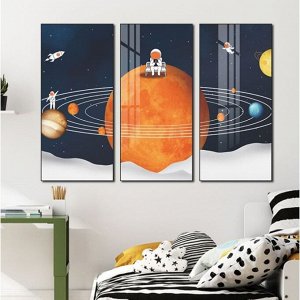 Наклейка пластик интерьерная триптих "Космонавты в космосе" набор 3 листа 29,5х61 см
