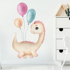 Наклейка пластик интерьерная цветная "Динозаврик с воздушными шарами" 30х60 см 7599429