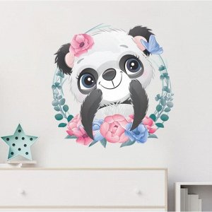 Наклейка пластик интерьерная цветная "Милая панда в цветочном венке" 39х40 см 7599420