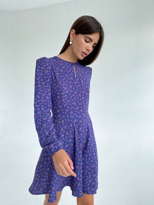 Charmstore / Платье с пышным рукавом и короткой юбкой солнце (розовые цветы на фиолетовом)