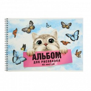 Альбом для рисования А4, 40 листов на гребне "Мечта кота", обложка мелованный картон, глиттер, блок 100 г/м2