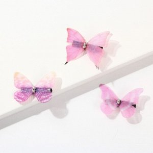 Заколки-бабочки для волос "Волшебной девочке", 3 шт, размер 3,5 x 3 см