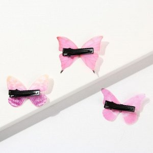 Заколки-бабочки для волос "Волшебной девочке", 3 шт, размер 3,5 x 3 см