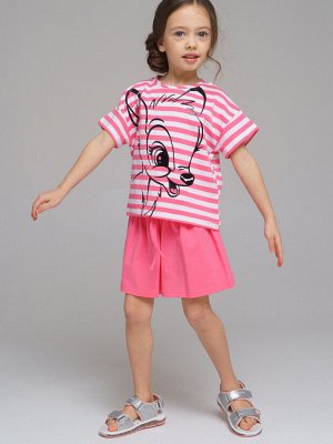 Комплект трикотажный для девочек:  фуфайка (футболка), топ, шорты