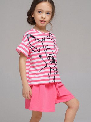 Комплект трикотажный для девочек:  фуфайка (футболка), топ, шорты