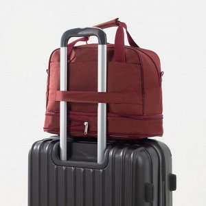 Сумка дорожная на молнии, 2 наружных кармана, длинный ремень, с увеличением, держатель для чемодана, цвет бордовый