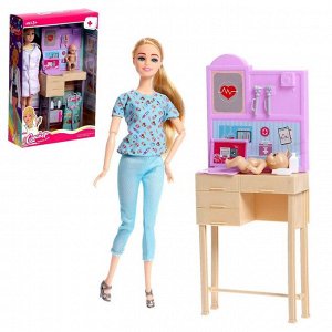 Кукла-модель шарнирная «Доктор Лиза» с малышом, мебелью и аксессуарами, в костюме