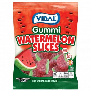 Мармелад в сладкой посыпке в виде дольки арбуза Vidal Watermelon Slices / Видал "Арбузные дольки" 100 гр