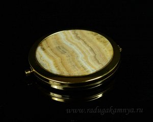 Сувенирное зеркальце с ониксом, круглое, золотистое, в коробочке