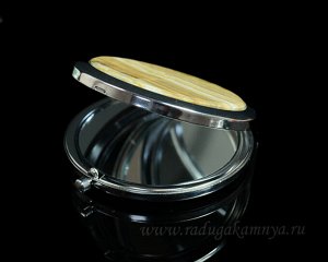 Сувенирное зеркальце с ониксом, круглое, золотистое, в коробочке
