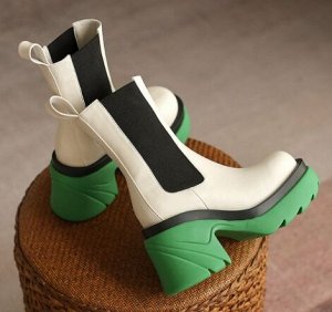 Ботинки, белый с зеленой подошвой