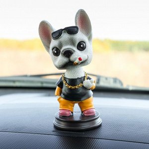 Собачка на панель авто, качающая головой, французский бульдог, 13 см