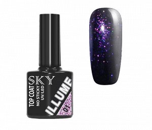 Топ для гель лака и геля с микро-блеском Illume без липкого слоя Sky 10 мл №01