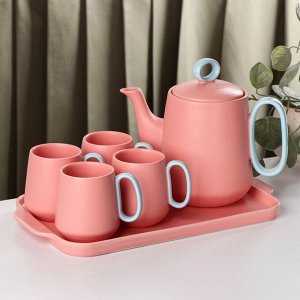Набор чайный «Краски», 5 предметов: чайник 1,1 л, 4 кружки 250 мл, подставка, цвет розовый