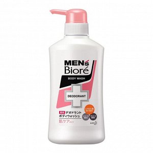 KAO "Men's Biore" Мужское жидкое мыло для тела, бактерицидное и дезодорирующее, нежный цветочный аромат, бутылка с дозатором помпой, 440мл