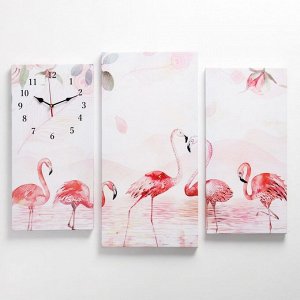 Часы настенные, на холсте, серия: Животный мир, "Фламинго", 60 х 80