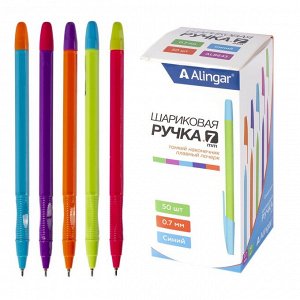 Ручка шариковая Alingar, 0,7 мм, синяя, игольчатый наконечник, грипп, шестигранный цветной пластиковый корпус, картонная упаковка