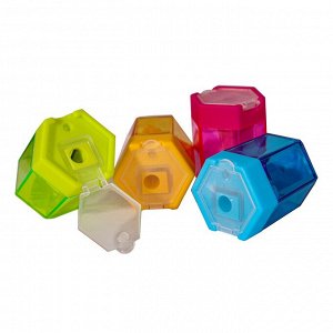 Точилка пластиковая Yalong "Разноцветные соты", 1 отверстие, с контейнером, цвет ассорти, картонная упаковка