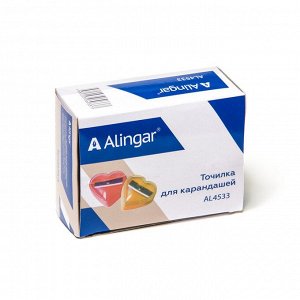 Точилка пластиковая Alingar "Сердечко", 1 отверстие,  цвет ассорти, картонная упаковка