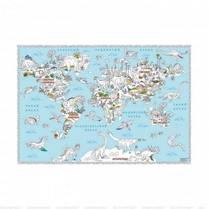 Карта-раскраска Мира Геодом "В мире динозавров", 690 х 1010 мм