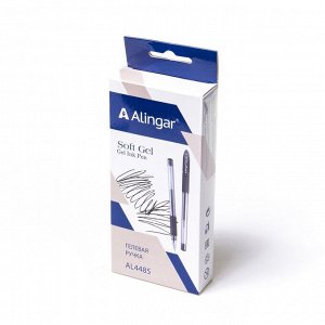 Цена за упаковку 12 шт.! Ручка гелевая Alingar, "SOFT GEL", 0,6 мм, черная, металлизированный наконечник, резиновый грип, круглый, прозрачный, пластиковый корпус, в уп. 12 шт.