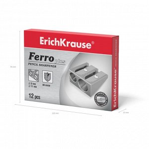 Точилка металлическая Erich Krause "Ferro Color", 2 отверстия, алюминиевая, пластиковая банка